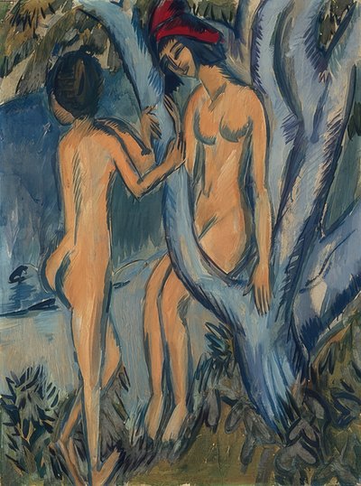 Two Nudes by a Tree, Fehmarn by Ernst Ludwig Kirchner
