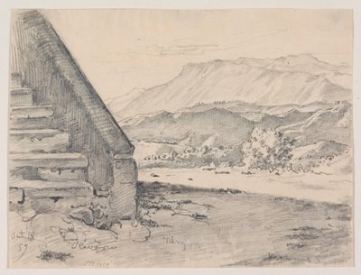 View with a Staircase on the Left and a Mountain Landscape on the Right by Ernst Meyer