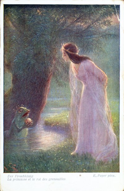 The Frog Prince gives the Princess the golden ball he found in the pond by Ernst Payer