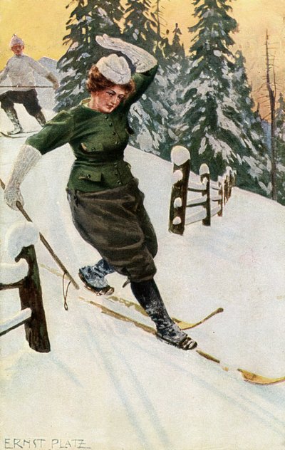 Woman skiing by Ernst Platz