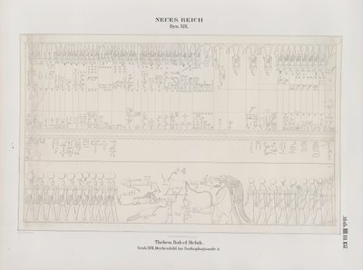Drawing of the Ceiling Painting in the Sarcophagus Hall, 19th Dynasty, Thebes, Biban-el-Muluk, New Kingdom, illustration from Monuments to Egypt and Ethiopia, by Richard Lepsius by Ernst Weidenbach