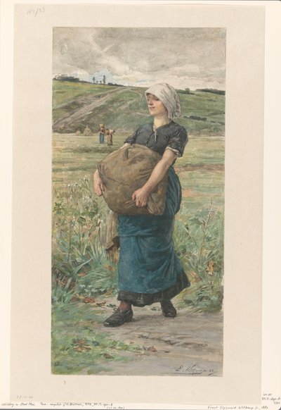 Walking Woman with Heavy Bag by Ernst Witkamp (signed by artist)