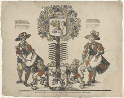 Tree with Two Coats of Arms, a Drummer on Each Side by Erven Weduwe Gijsbert de Groot