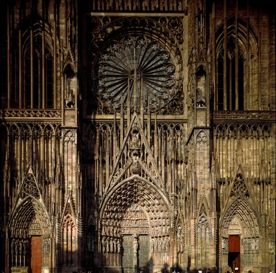 View from one of the portals of the Notre Dame Cathedral of Strasbourg, built in the 13th century (Lower Rhine) by Erwin von Steinbach