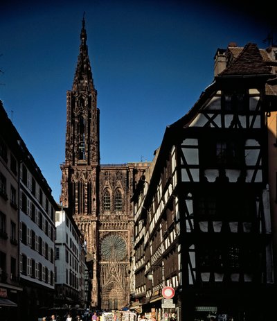 Gothic art: view from one of the portals the Cathedrale Notre Dame de Strasbourg by Erwin von Steinbach