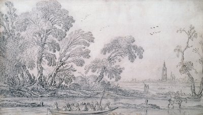 A Horsedrawn Ferry on a Canal, The Hague beyond by Esaias I van de Velde