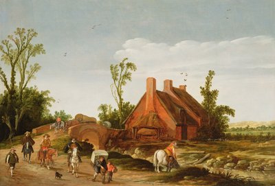 A Wooded Landscape with Travellers on a Track by Esaias van de Velde