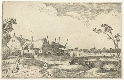 Farmhouse on a Path with a View over Fields (Lying Landscapes) by Esaias van de Velde