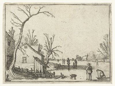 Farmhouse by Frozen River and Skaters on the Ice by Esaias van de Velde