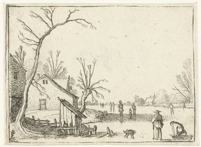 Farm by Frozen River and Skaters on the Ice (Small Landscapes) by Esaias van de Velde