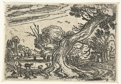 Shepherd by a Leaning Tree (Small Landscapes) by Esaias van de Velde