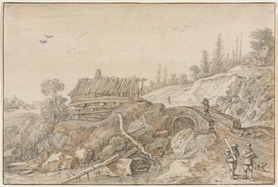 Hilly Landscape with Hut Beside a Stream by Esaias van de Velde