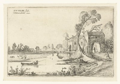 Landscape with a River and Gatehouse (Lying Landscapes series) by Esaias van de Velde