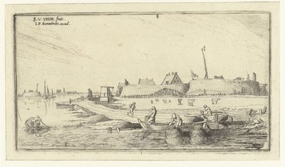 Rowboats with Fishermen in Front of a Fort on the Scheldt by Esaias van de Velde