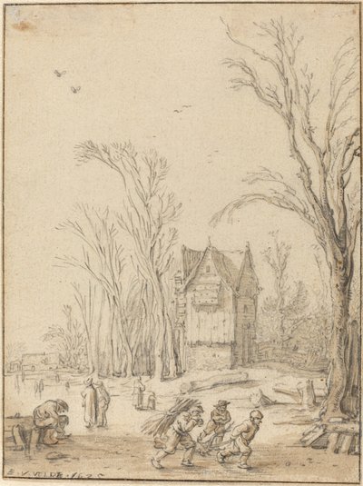 Villagers Skating on a Frozen Pond by Esaias van de Velde