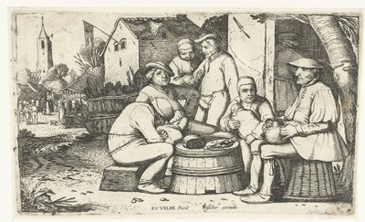 Six Farmers Sitting Around a Barrel at an Inn by Esaias van de Velde