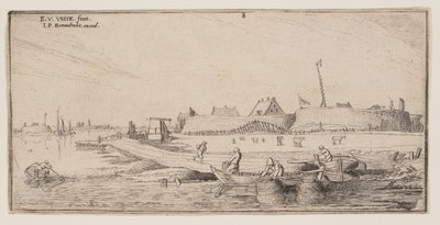 Fishermen in Rowboats Before a Walled Town, from Landscapes by Esaias van den Velde I