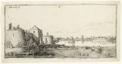 Ten Landscapes: Walled River Town to the Left of a River by Esaias van den Velde I