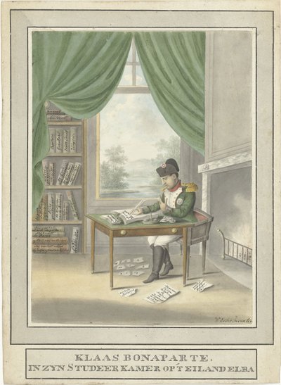 Cartoon of Napoleon in his Study on Elba by Esser Wijnand