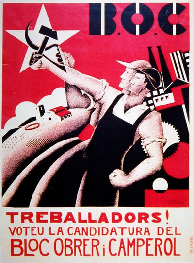 Election Poster for Bloc Obrer i Camperol (BLOC) c.1935 by Estenka Estenka