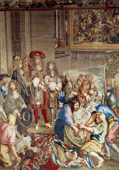 Visit of Louis XIV to the Manufacture des Gobelins in the presence of Jean Baptiste Colbert and the painter Charles Lebrun, October 15 by Etienne (studio of) Le Blond