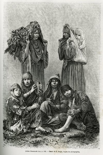 Arabs Ghawarineh, Nomads from the Dead Sea Basin (engraving by E. Ronjat, to illustrate the story of Syria Today by M. Lortet) by Etienne Antoine Eugene Ronjat