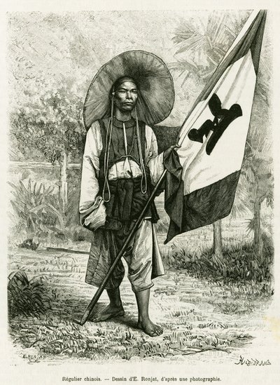 Chinese rule. Engraving after a photograph, to illustrate the story Trente mois au Tonkin in 1884, by Doctor Hocquard, in le tour du monde 1889, directed by Edouard Charton, Hachette, Paris. by Etienne Antoine Eugene Ronjat