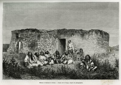 Houses and inhabitants of Jericho (West Bank). Engraving by E. Ronjat, to illustrate the story of Syria today, by M. Lortet, dean of the Faculty of Medicine of Lyon, charged with a scientific mission by the Ministry of Public Education, published in the To by Etienne Antoine Eugene Ronjat