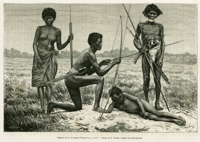 Negritos of Yriga Mountain. Engraving by E.Ronjat to illustrate the story 