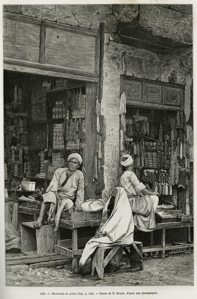 Pearl Dealers in Jaffa (Israel) (engraving by E. Ronjat, to illustrate La Syria d