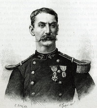 Portrait of Commander Joseph Gallieni during the expedition in Africa (1879-1882) (engraving by E. Ronjat after a photograph, to illustrate the story 