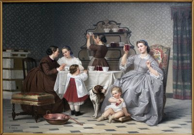 The Jams, Also Known as The Family Snack. Painting by Eugene Ronjat (1822-1912), Oil on Canvas, circa 1860. 19th Century French Art. Vienna Museum of Fine Arts (Isere). by Etienne Antoine Eugene Ronjat