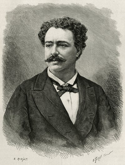 Portrait of the Author and Traveler Edmondo de Amicis (1846-1908) (engraving by E. Ronjat, to illustrate the story of Morocco by Edmondo de Amicis, 1875) by Etienne Antoine Eugene Ronjat