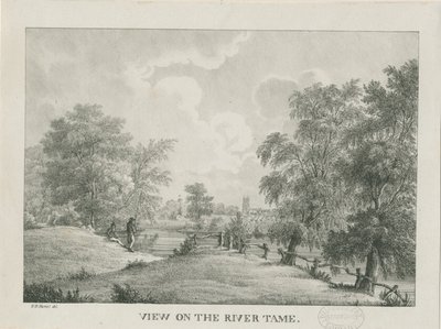 Tamworth - The River Tame: lithograph by Etienne Bruno Hamel