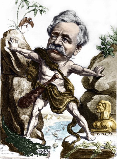 Ferdinand de Lesseps (1805-1894), French diplomat and administrator at the Suez Canal. Caricature by Carjat. by Etienne Carjat