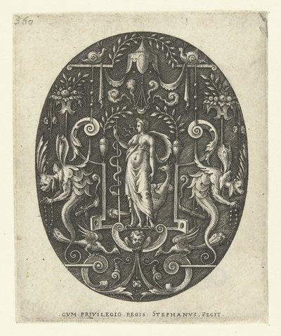 Juno with Peacock at Her Feet (Ovals with Gods Surrounded by Grotesques) by Etienne Delaune