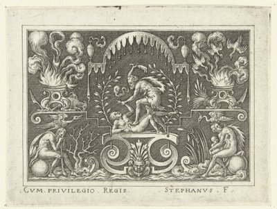 Cain Kills Abel, Flat Decorations with Scenes from the Old Testament in a Grotesque Frame (series title) by Etienne Delaune