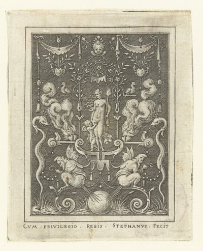 Venus with Amor between Four Burning Hearts (series title) by Etienne Delaune