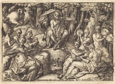 Apollo on Mount Parnassus by Etienne Delaune after Niccolò dell