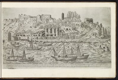 Aventine along the Tiber in Rome (Bouwwerken uit de oudheid) by Etienne Duperac