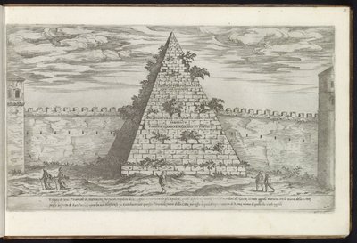 Pyramid of Cestius in Rome (series title: Buildings from Antiquity) (series title on object: The Remains of Ancient Rome Collected and Depicted in Perspective by Stefano Du Perac Parisino) by Etienne Duperac