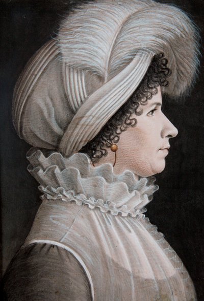 Portrait of a woman wearing a hat decorated with a feather by Etienne Esperance Bouchardy