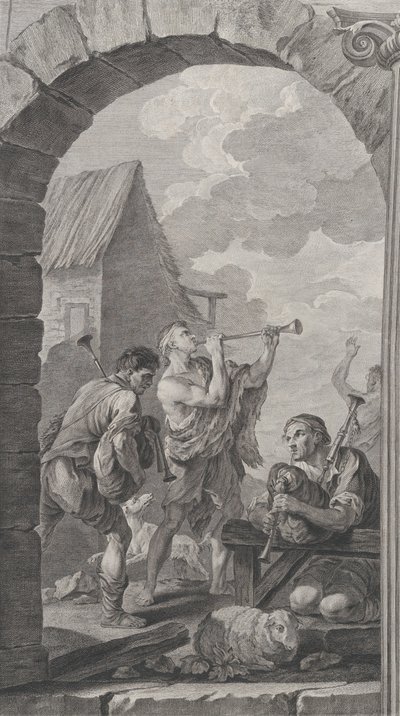 The Chapel of the Enfants-Trouvés in Paris: Groupe des bergers: joueurs de trompes et de m... by Etienne Fessard