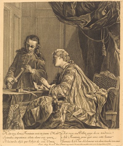 Woman Sealing a Letter by Etienne Fessard after Jean Siméon Chardin