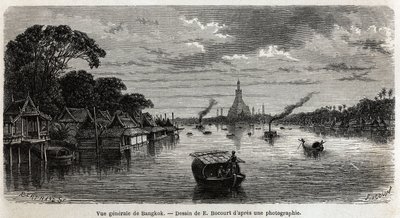General view of Bangkok (drawing by E.Bocour, to illustrate Henri Mouhot