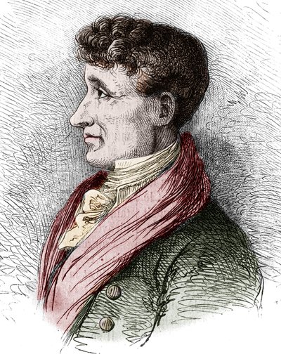 Portrait of Joseph Joubert, French Writer. Engraving by Bocour in 