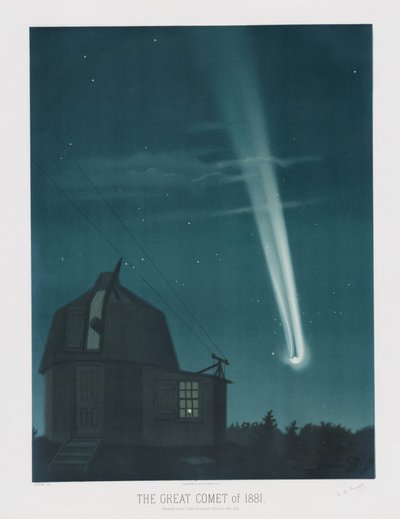The Great Comet of 1881, Observed on the Night of June 25-26, at 1:30 AM, from The Trouvelot Astronomical Drawings 1881, pub. 1881 by Étienne Léopold Trouvelot
