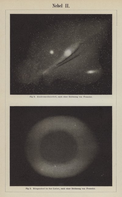 Views of the Andromeda Nebula and the Ring Nebula in the constellation Lyra by Étienne Léopold Trouvelot