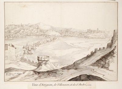View of the Bridge at Avignon Looking Towards Villeneuve, early 17th century by Etienne Martellange