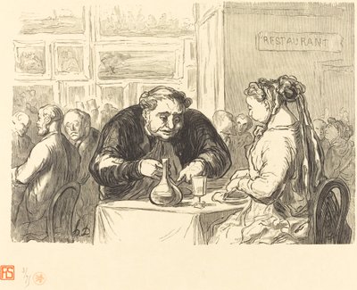 At the Buffet of the Fine Arts Exhibition by Etienne after Honoré Daumier